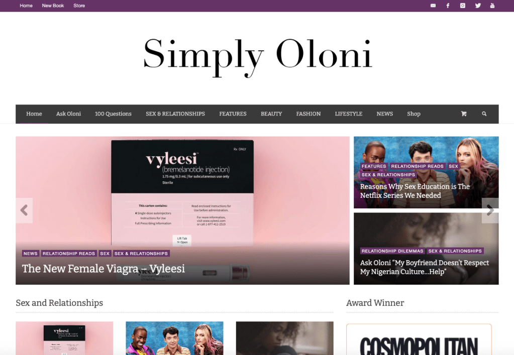 Simply Oloni homepage about female viagra