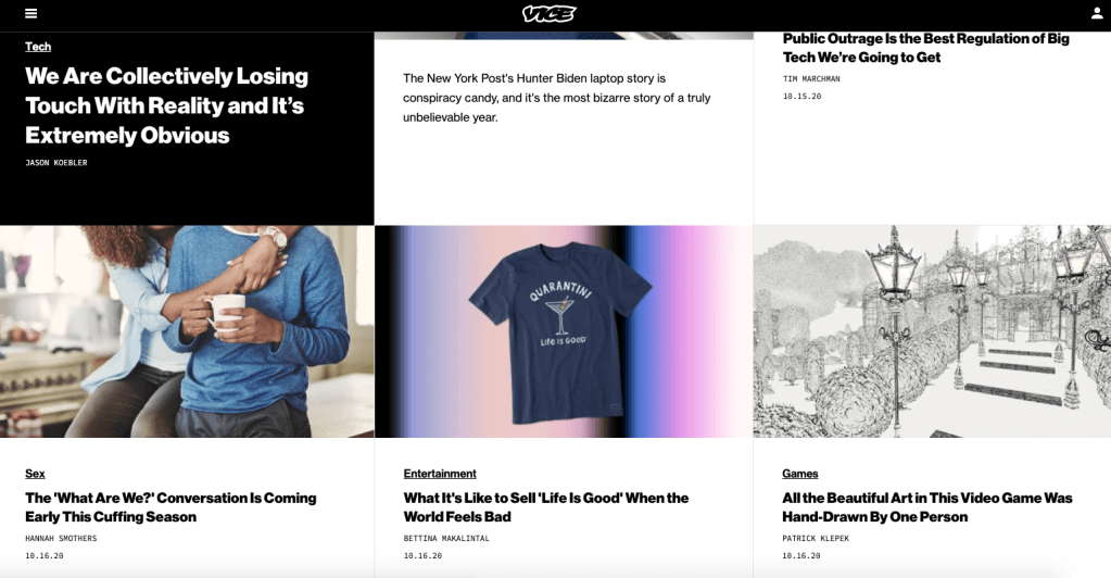 Vice homepage about Collectively losing touch with reality